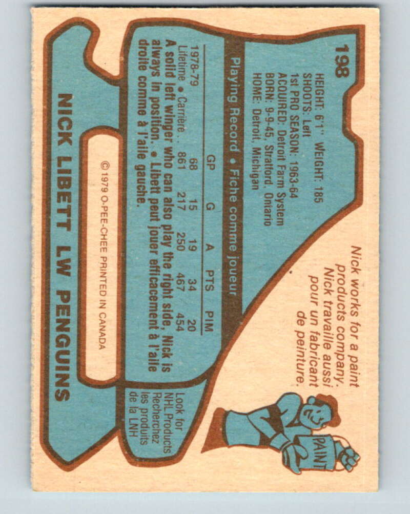 1979-80 O-Pee-Chee #198 Nick Libett  Pittsburgh Penguins  V18596