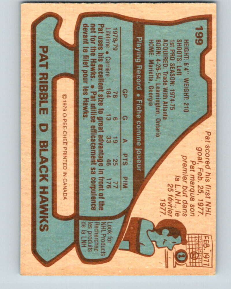 1979-80 O-Pee-Chee #199 Pat Ribble  RC Rookie Chicago Blackhawks  V18608