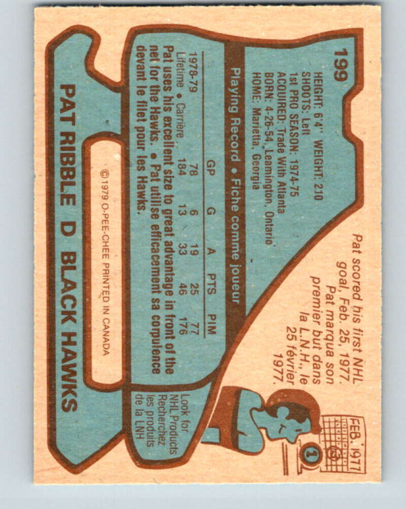 1979-80 O-Pee-Chee #199 Pat Ribble  RC Rookie Chicago Blackhawks  V18611