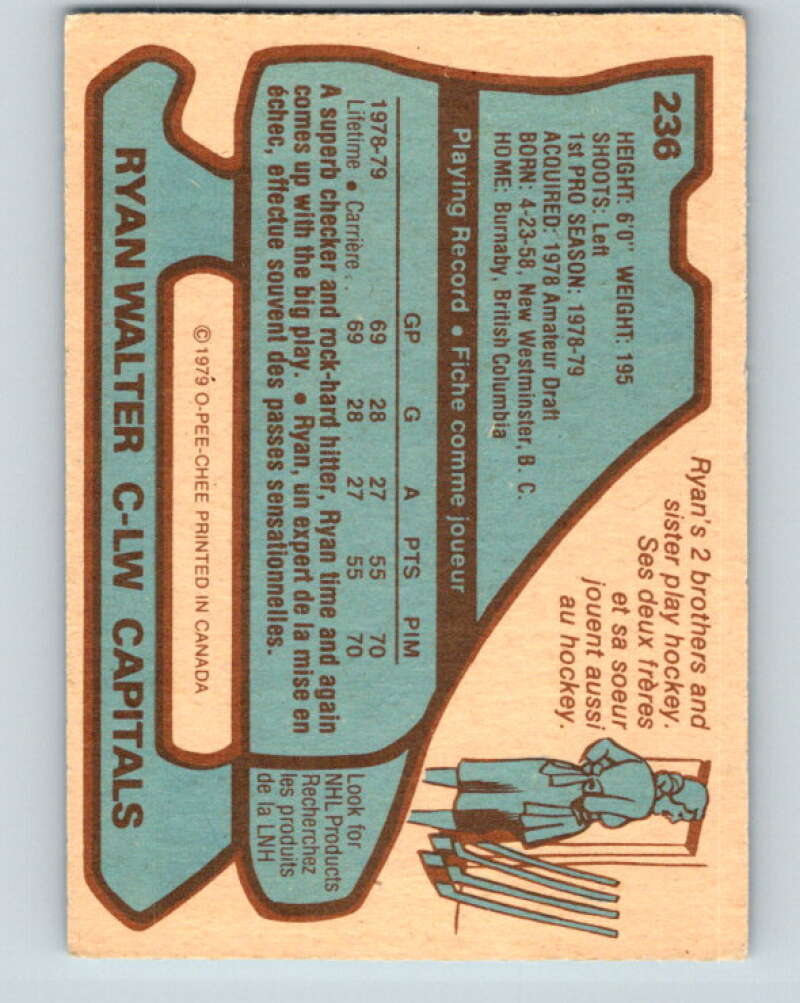1979-80 O-Pee-Chee #236 Ryan Walter  RC Rookie Washington Capitals  V19014