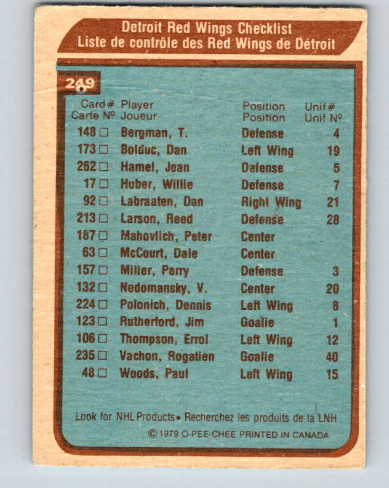 1979-80 O-Pee-Chee #249 Red Wings Team CL  Detroit Red Wings  V19141