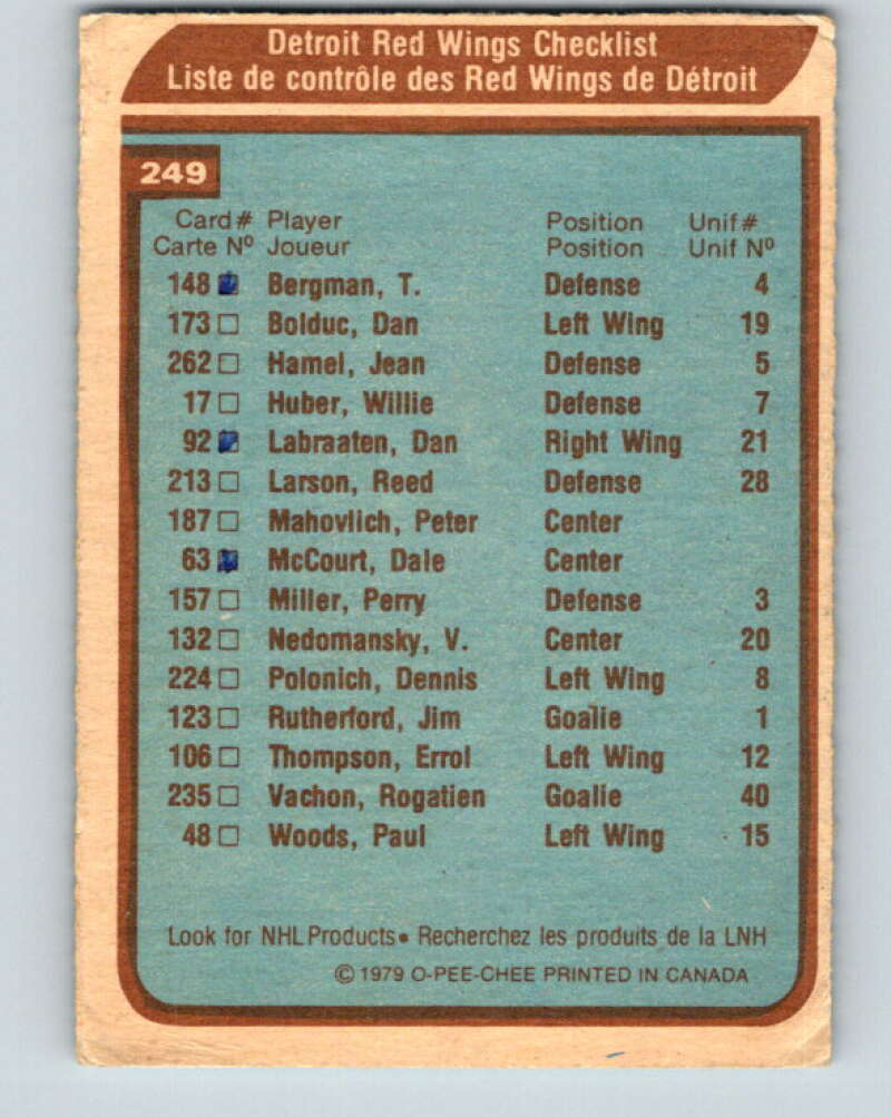 1979-80 O-Pee-Chee #249 Red Wings Team CL  Detroit Red Wings  V19148