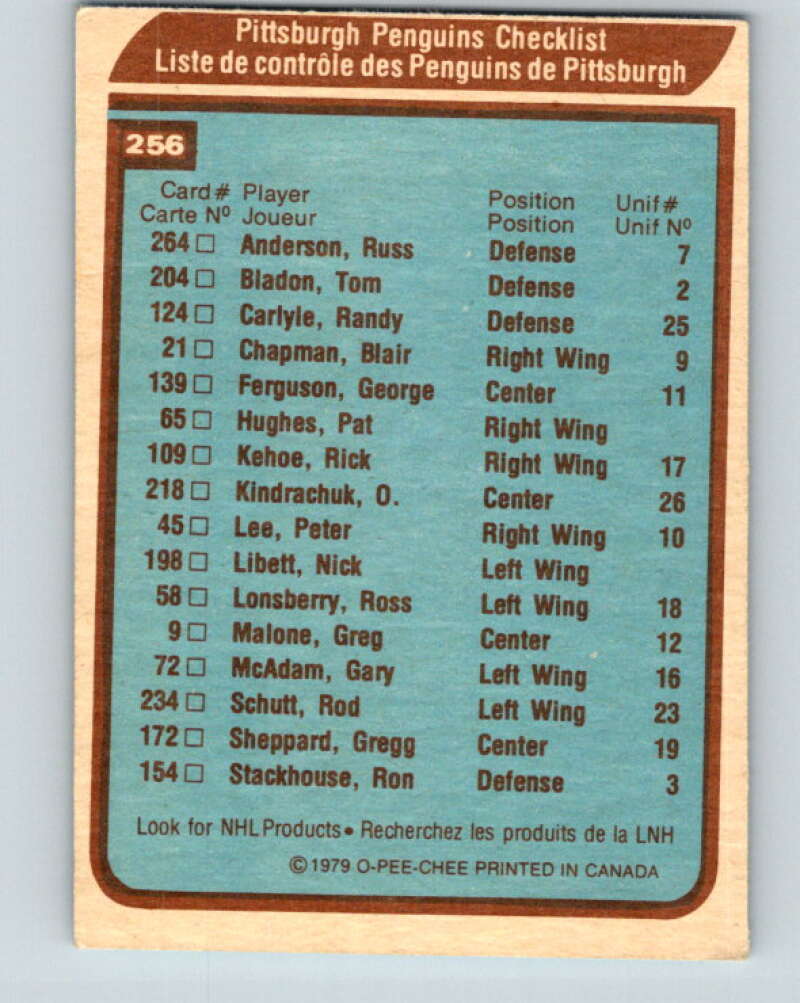 1979-80 O-Pee-Chee #256 Penguins Team CL  Pittsburgh Penguins  V19216