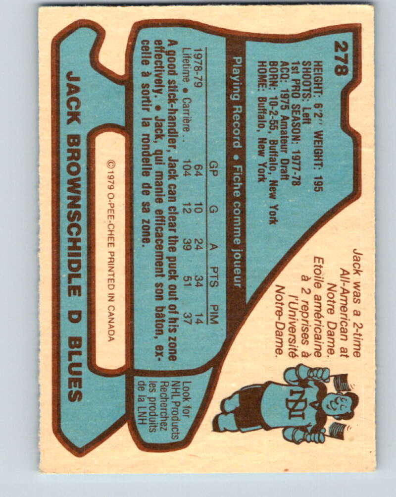 1979-80 O-Pee-Chee #278 Jack Brownschidle  St. Louis Blues  V19397