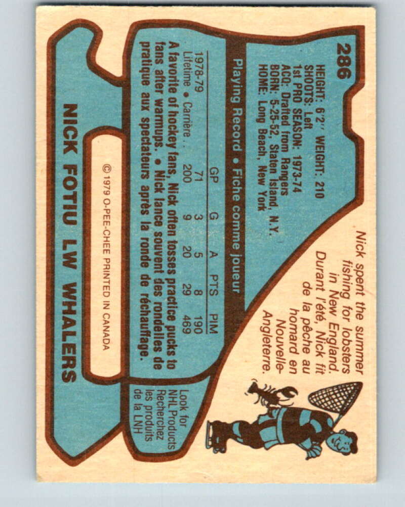 1979-80 O-Pee-Chee #286 Nick Fotiu  Hartford Whalers  V19494