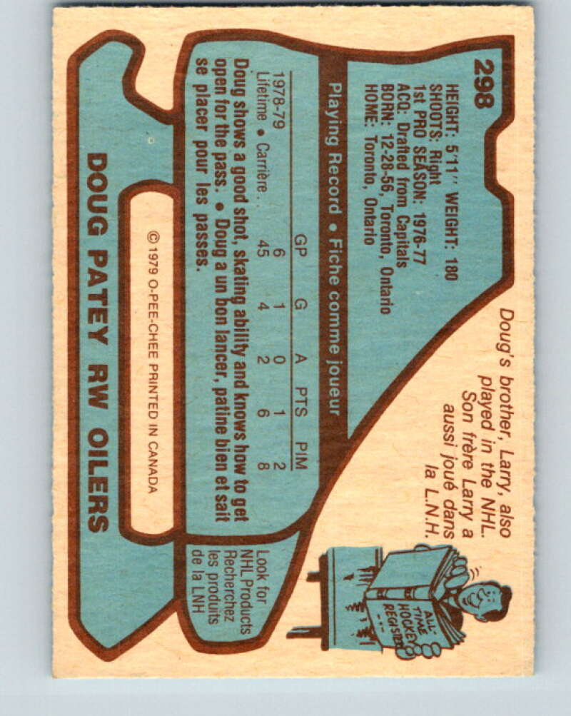 1979-80 O-Pee-Chee #298 Doug Patey  RC Rookie Edmonton Oilers  V19606