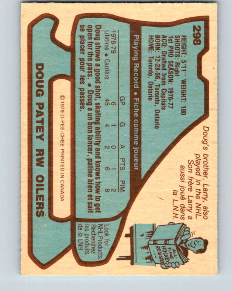 1979-80 O-Pee-Chee #298 Doug Patey  RC Rookie Edmonton Oilers  V19611