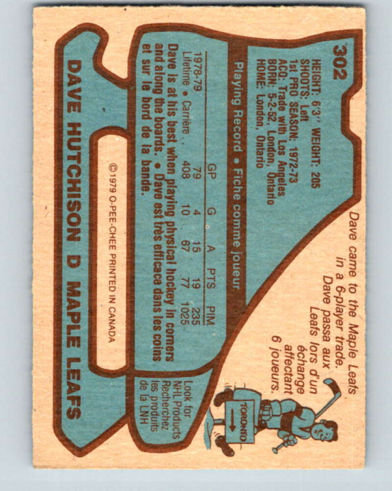 1979-80 O-Pee-Chee #302 Dave Hutchison  Toronto Maple Leafs  V19646