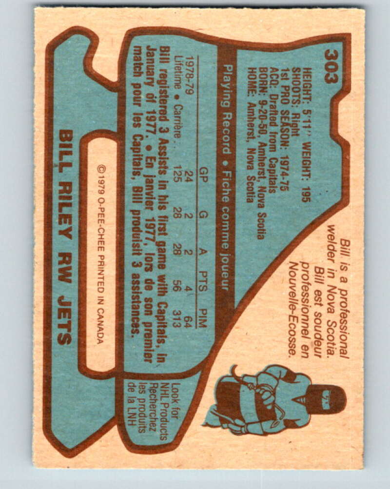1979-80 O-Pee-Chee #303 Bill Riley  Winnipeg Jets  V19651