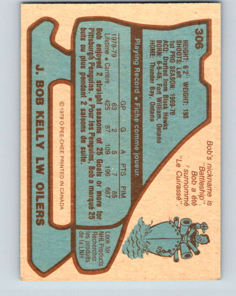 1979-80 O-Pee-Chee #306 J. Bob Kelly UER  Edmonton Oilers  V19682