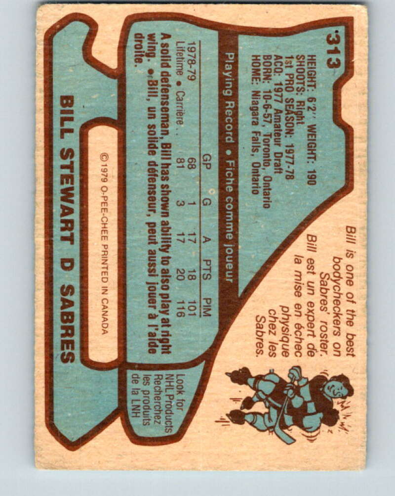 1979-80 O-Pee-Chee #313 Bill Stewart  RC Rookie Buffalo Sabres  V19754