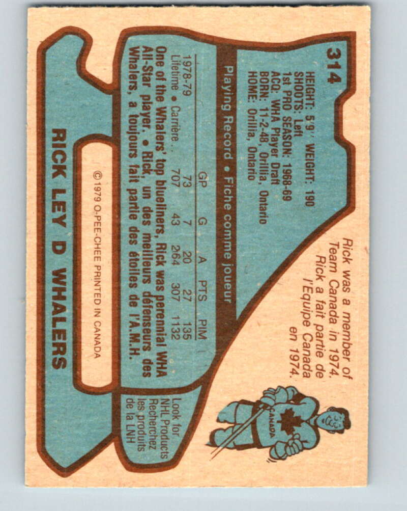 1979-80 O-Pee-Chee #314 Rick Ley  Hartford Whalers  V19765