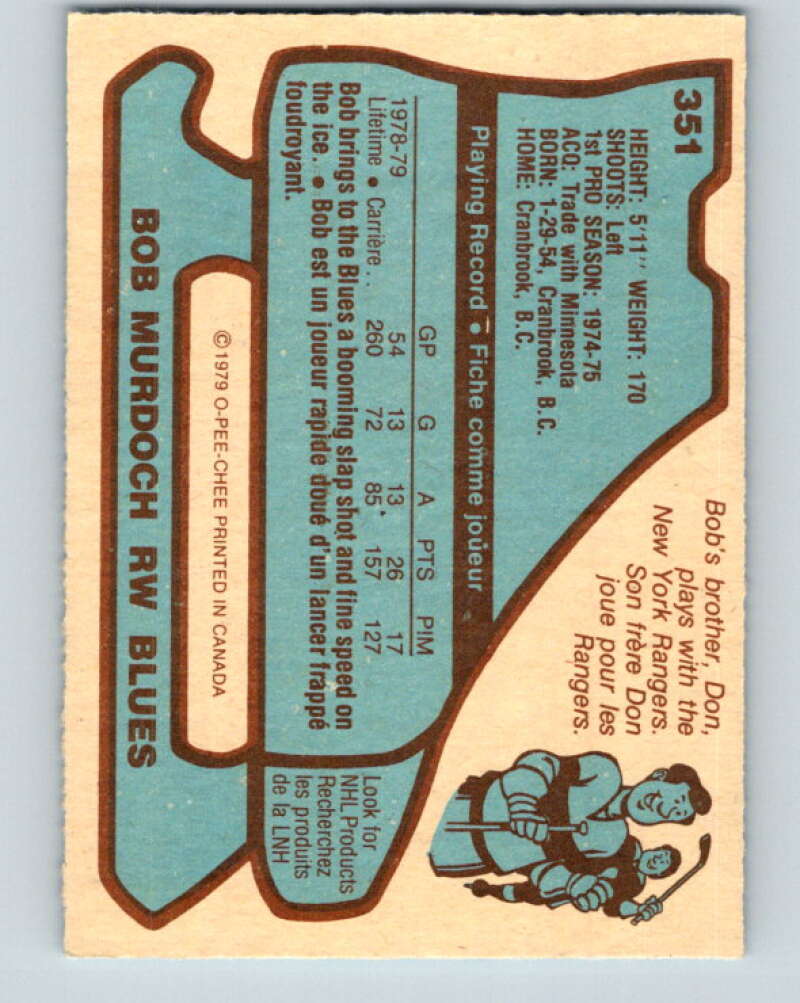 1979-80 O-Pee-Chee #351 Bob Murdoch  St. Louis Blues  V20329