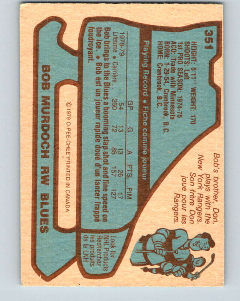 1979-80 O-Pee-Chee #351 Bob Murdoch  St. Louis Blues  V20332