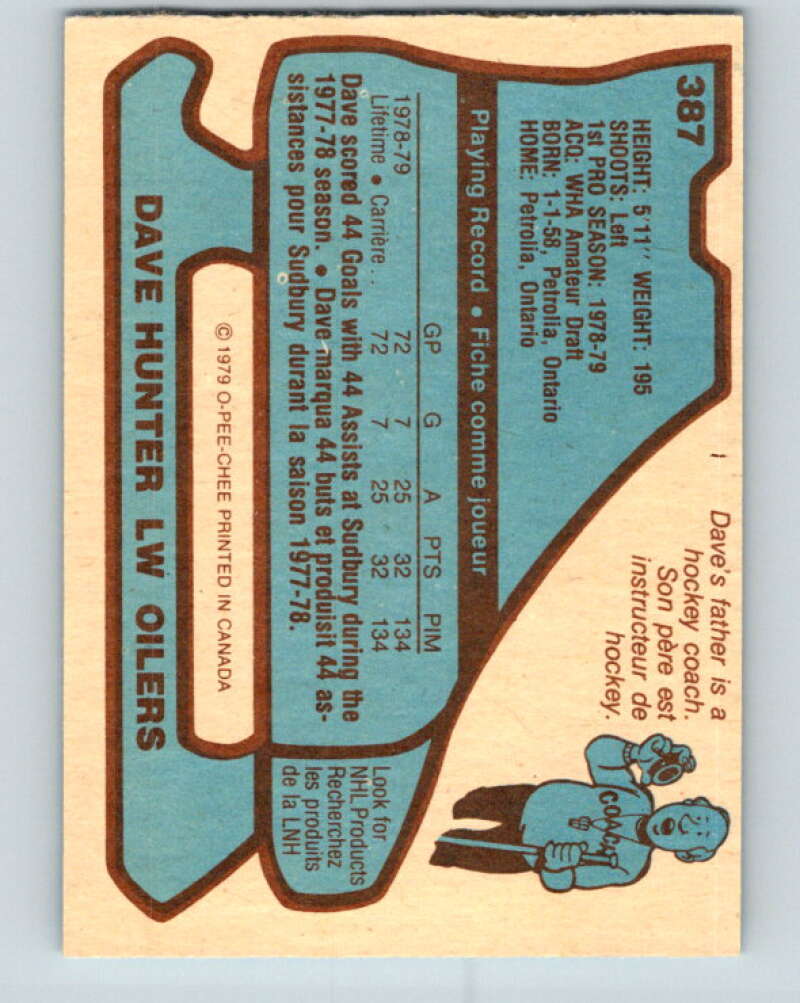 1979-80 O-Pee-Chee #387 Dave Hunter  RC Rookie Edmonton Oilers  V20696
