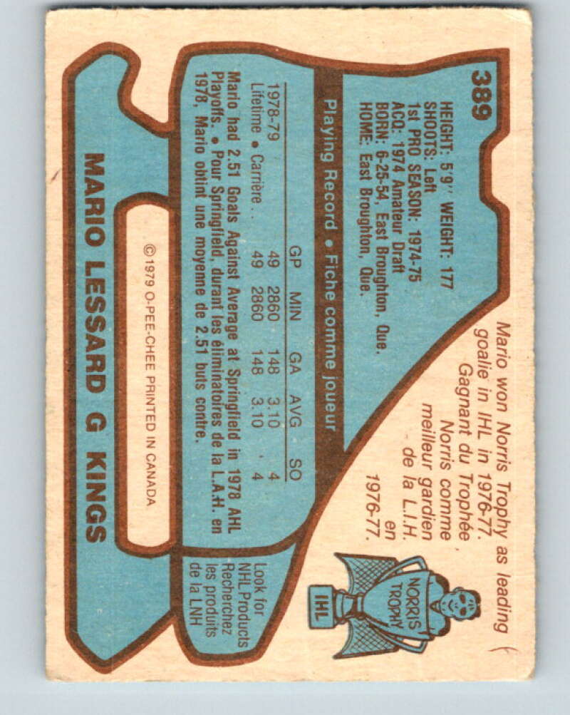 1979-80 O-Pee-Chee #389 Mario Lessard  RC Rookie Los Angeles Kings  V20711
