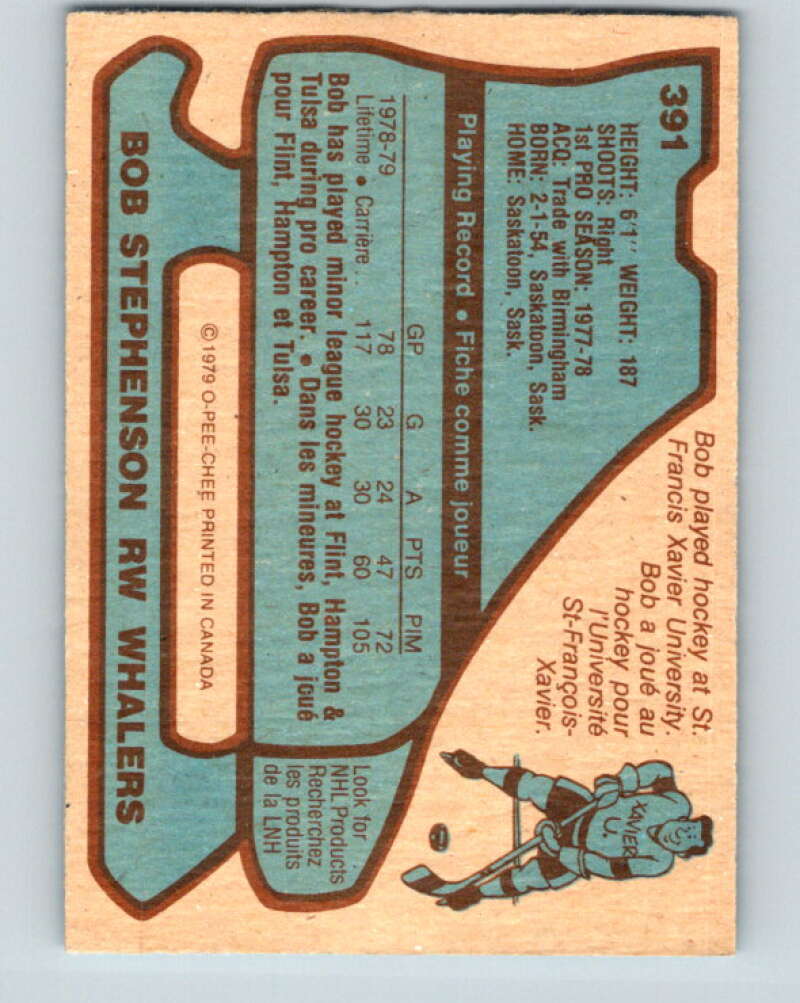 1979-80 O-Pee-Chee #391 Bob Stephenson  RC Rookie Hartford Whalers  V20723
