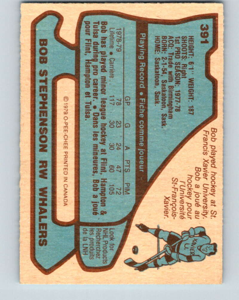 1979-80 O-Pee-Chee #391 Bob Stephenson  RC Rookie Hartford Whalers  V20725