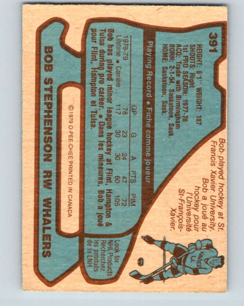 1979-80 O-Pee-Chee #391 Bob Stephenson  RC Rookie Hartford Whalers  V20726