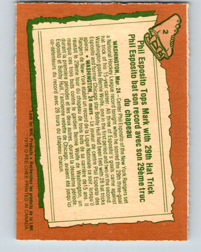 1978-79 O-Pee-Chee #2 Phil Esposito  New York Rangers  V20792