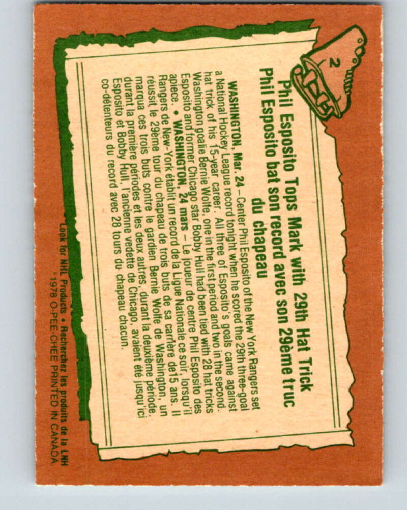 1978-79 O-Pee-Chee #2 Phil Esposito  New York Rangers  V20794