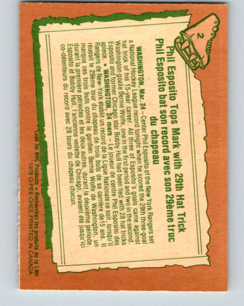 1978-79 O-Pee-Chee #2 Phil Esposito  New York Rangers  V20796