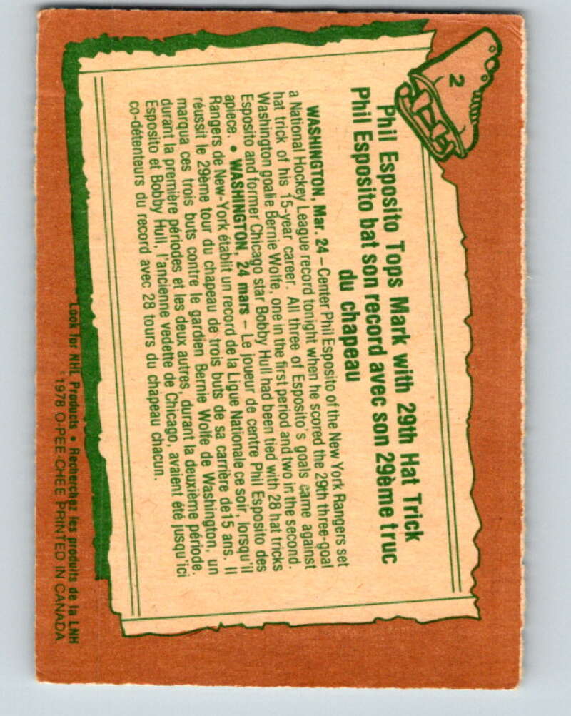 1978-79 O-Pee-Chee #2 Phil Esposito  New York Rangers  V20798