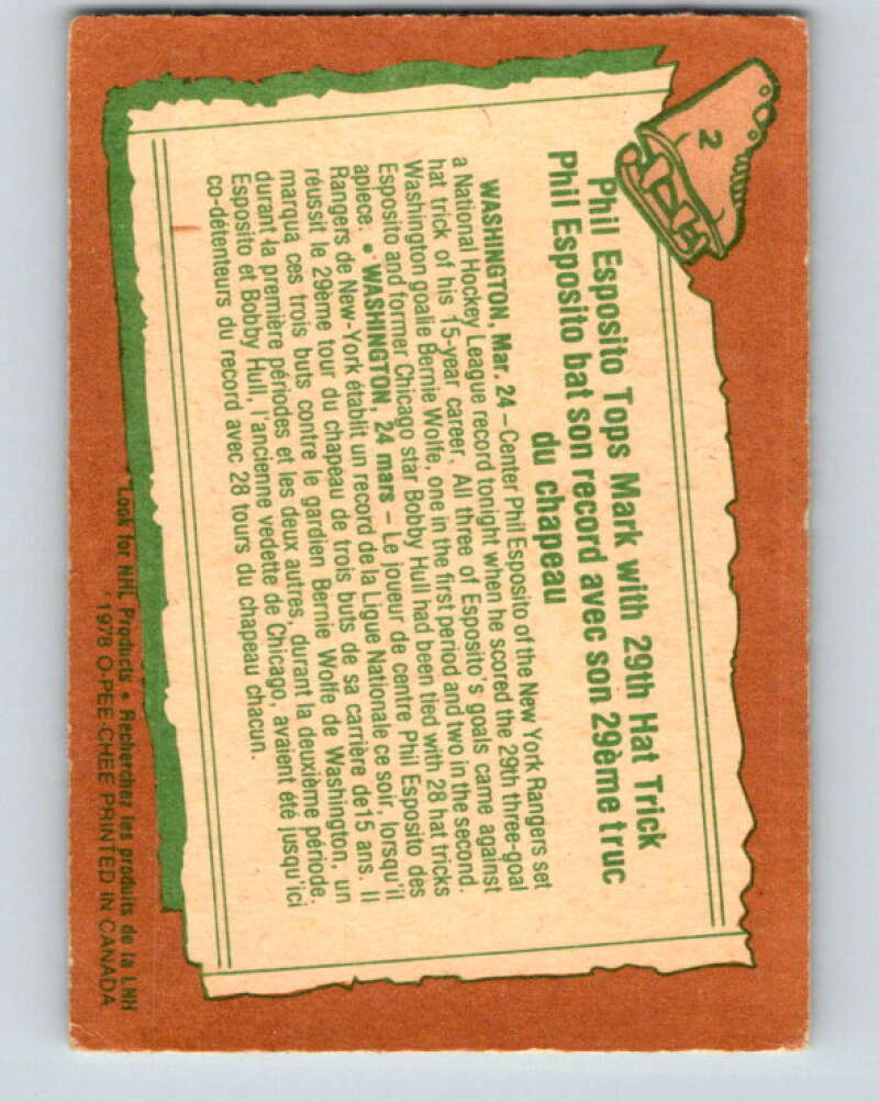 1978-79 O-Pee-Chee #2 Phil Esposito  New York Rangers  V20801