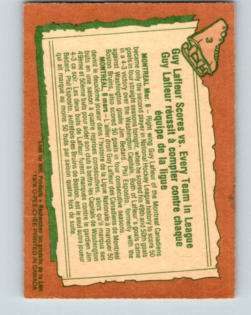 1978-79 O-Pee-Chee #3 Guy Lafleur  Montreal Canadiens  V20810