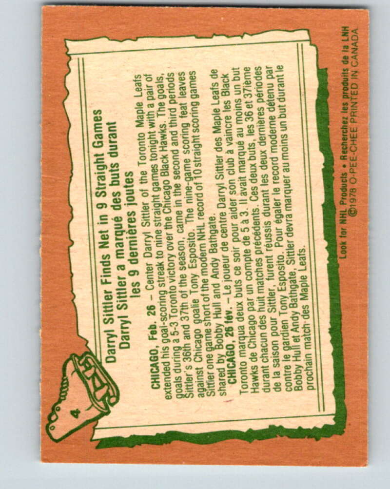 1978-79 O-Pee-Chee #4 Darryl Sittler  Toronto Maple Leafs  V20817