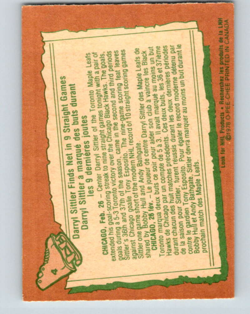 1978-79 O-Pee-Chee #4 Darryl Sittler  Toronto Maple Leafs  V20824