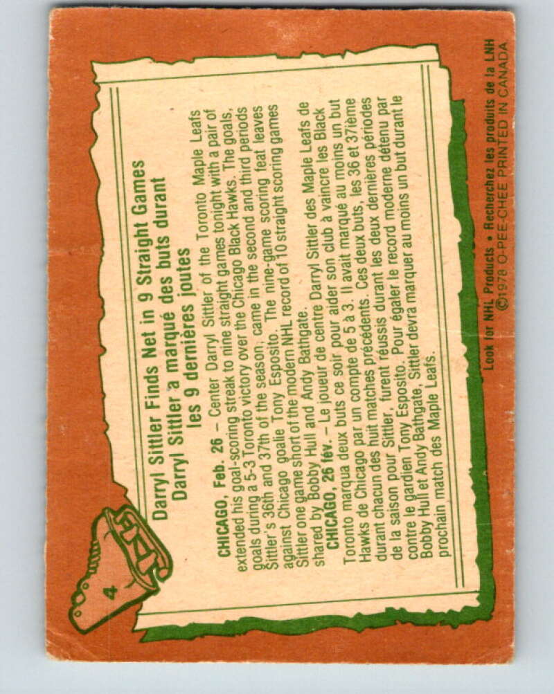 1978-79 O-Pee-Chee #4 Darryl Sittler  Toronto Maple Leafs  V20827