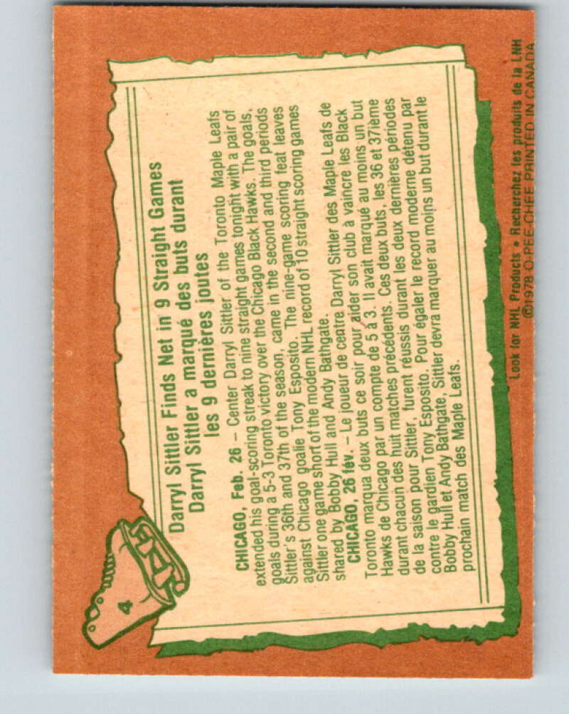 1978-79 O-Pee-Chee #4 Darryl Sittler  Toronto Maple Leafs  V20828