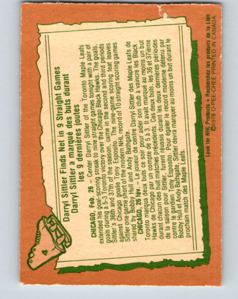 1978-79 O-Pee-Chee #4 Darryl Sittler  Toronto Maple Leafs  V20834