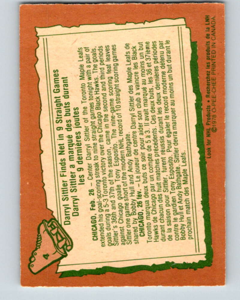 1978-79 O-Pee-Chee #4 Darryl Sittler  Toronto Maple Leafs  V20835