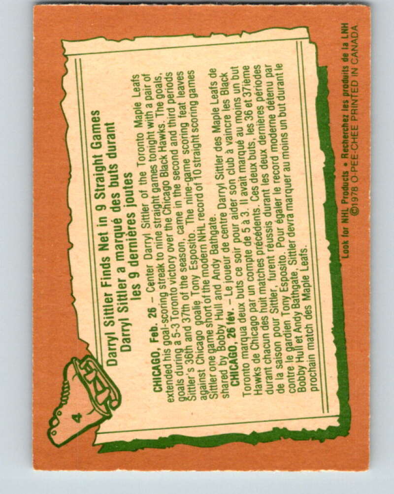 1978-79 O-Pee-Chee #4 Darryl Sittler  Toronto Maple Leafs  V20836