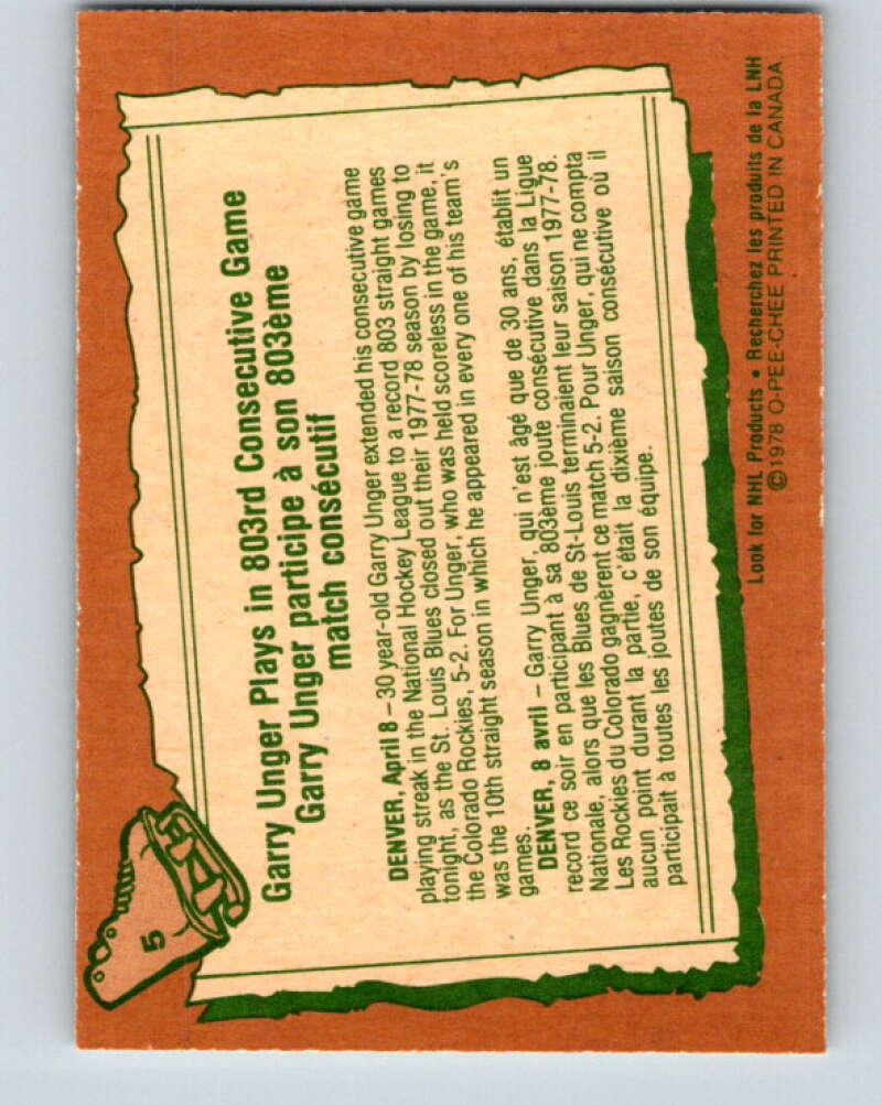 1978-79 O-Pee-Chee #5 Garry Unger  St. Louis Blues  V20842
