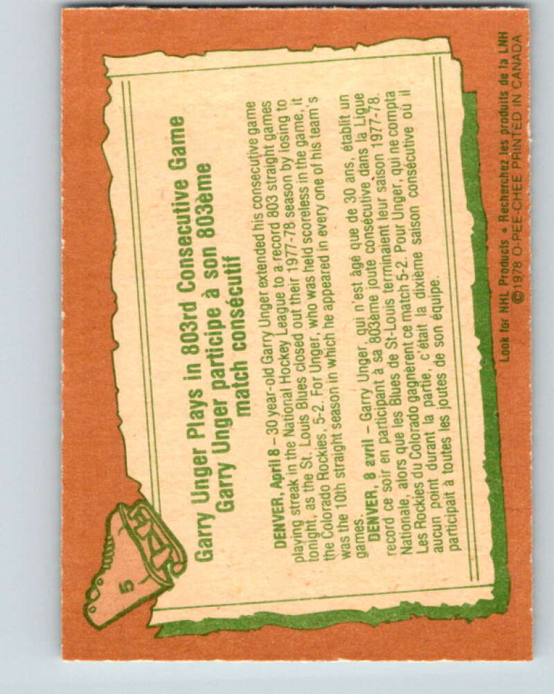 1978-79 O-Pee-Chee #5 Garry Unger  St. Louis Blues  V20844