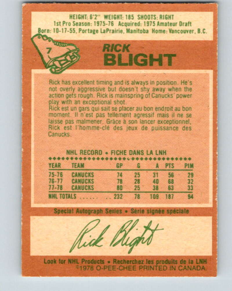 1978-79 O-Pee-Chee #7 Rick Blight  Vancouver Canucks  V20862