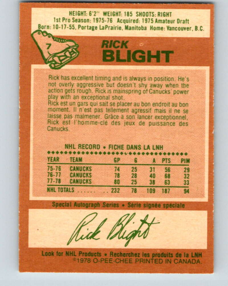 1978-79 O-Pee-Chee #7 Rick Blight  Vancouver Canucks  V20864
