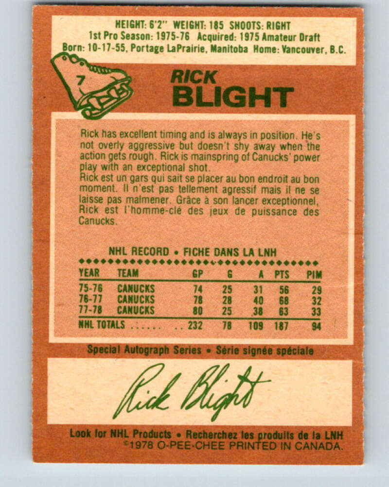 1978-79 O-Pee-Chee #7 Rick Blight  Vancouver Canucks  V20867