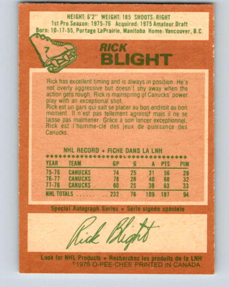 1978-79 O-Pee-Chee #7 Rick Blight  Vancouver Canucks  V20868