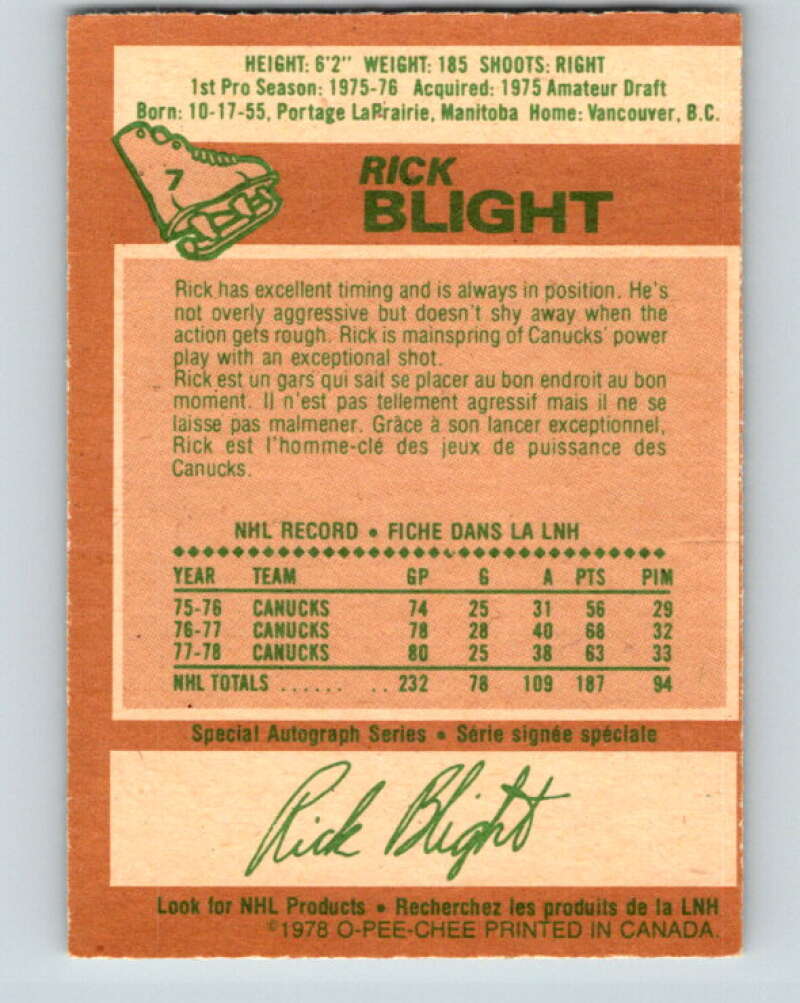 1978-79 O-Pee-Chee #7 Rick Blight  Vancouver Canucks  V20869