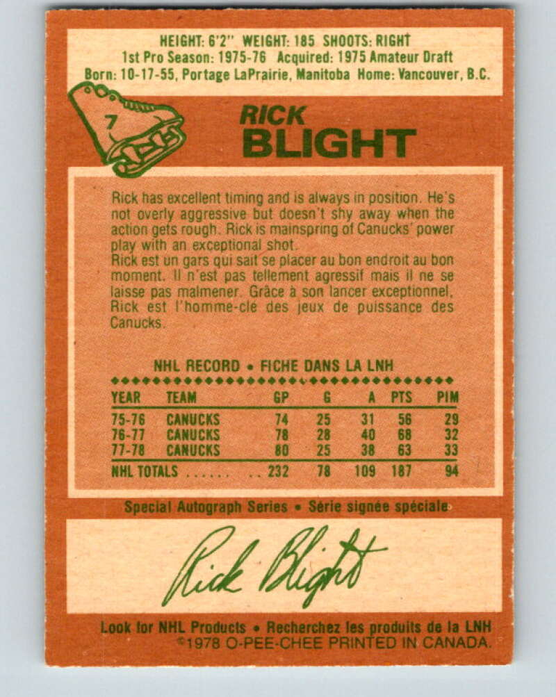 1978-79 O-Pee-Chee #7 Rick Blight  Vancouver Canucks  V20871