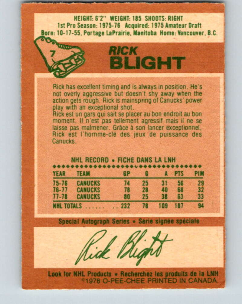 1978-79 O-Pee-Chee #7 Rick Blight  Vancouver Canucks  V20872
