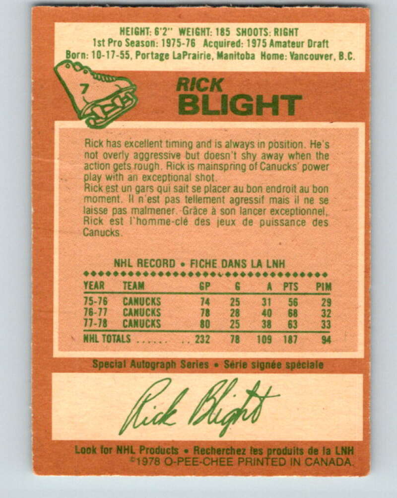 1978-79 O-Pee-Chee #7 Rick Blight  Vancouver Canucks  V20873