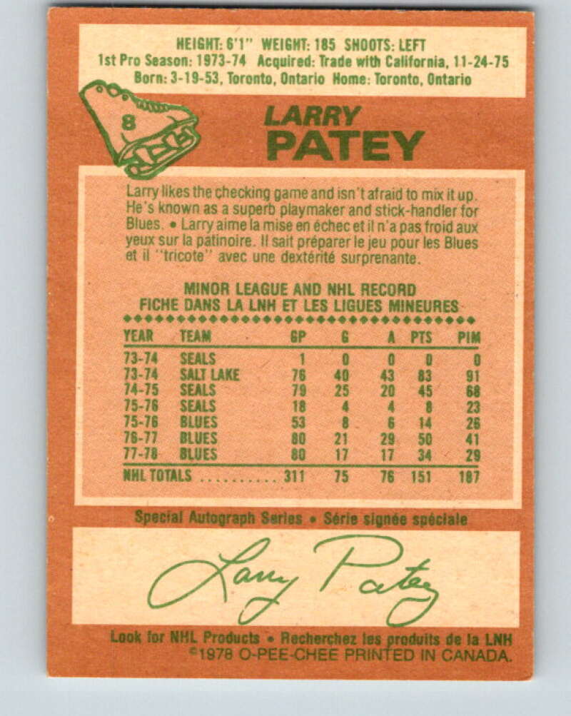 1978-79 O-Pee-Chee #8 Larry Patey  St. Louis Blues  V20880