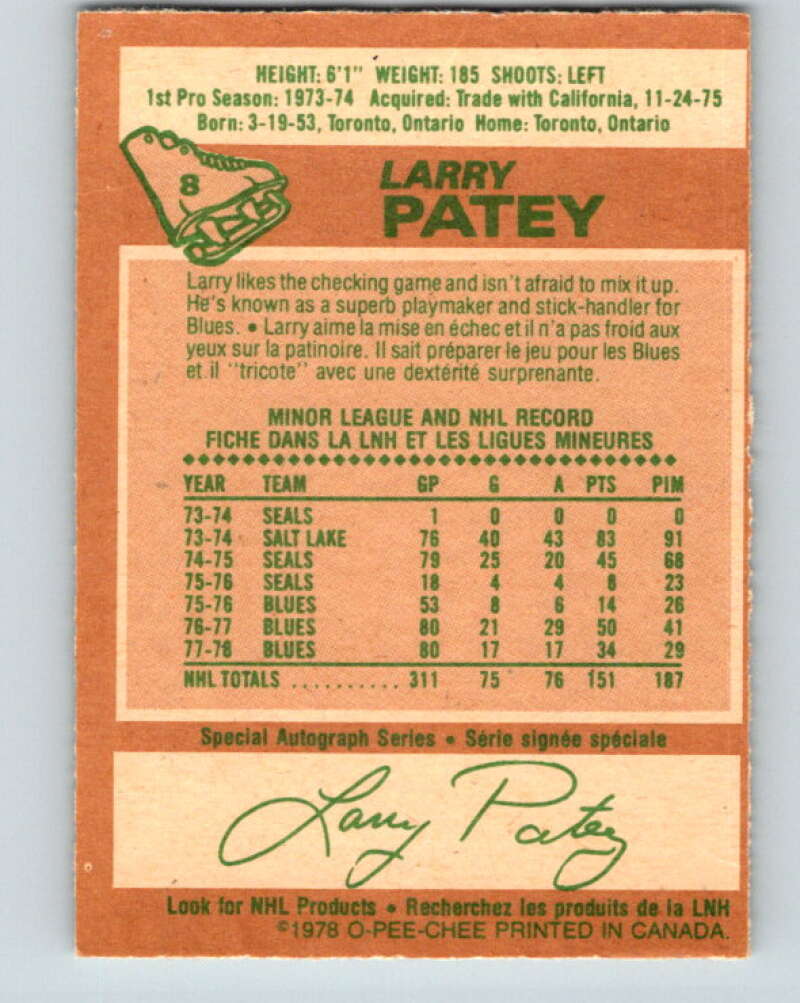 1978-79 O-Pee-Chee #8 Larry Patey  St. Louis Blues  V20883