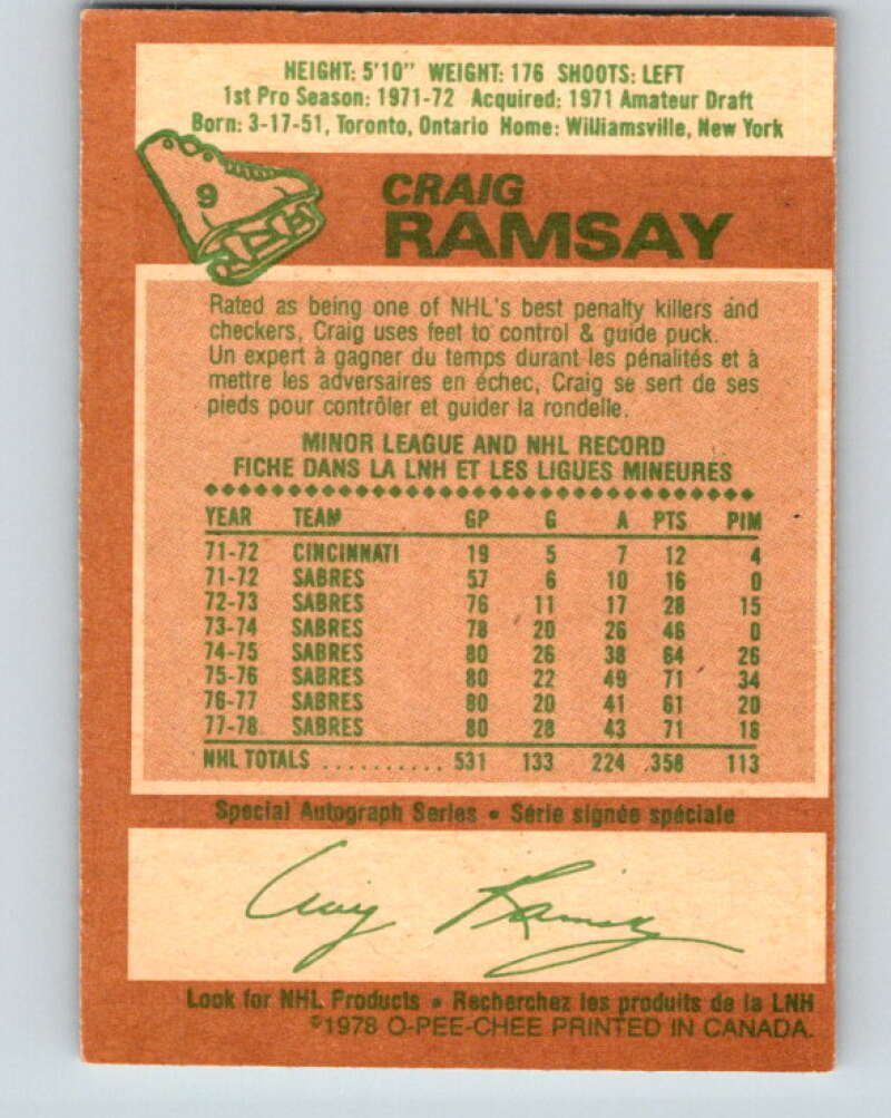 1978-79 O-Pee-Chee #9 Craig Ramsay  Buffalo Sabres  V20888