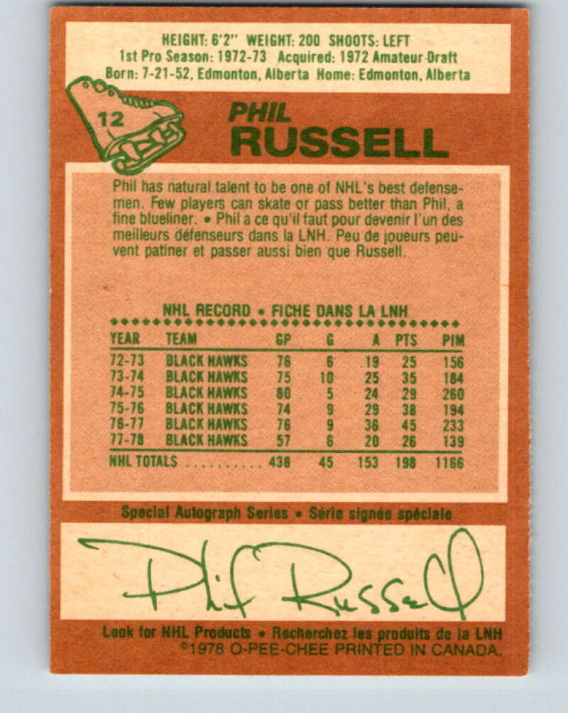 1978-79 O-Pee-Chee #12 Phil Russell  Chicago Blackhawks  V20935